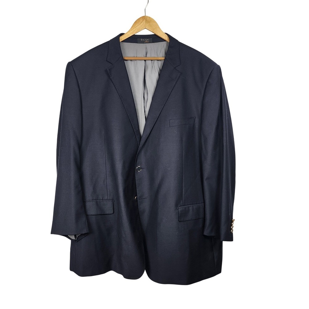 Tiglio Luxe Super 150s Wool Blazer Mens US 48L EU 56L Navy Blue Sport Coat Event